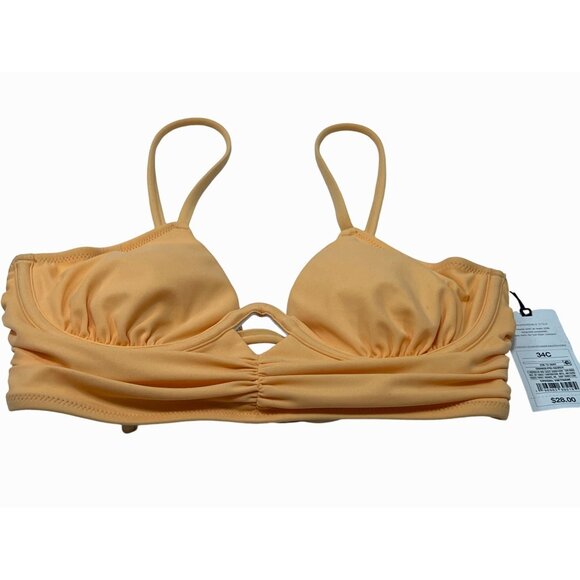 Shade & Shore - Women's Bikini Top Shirred Keyhole Underwire - Orange Peach-34C - Picture 5 of 8